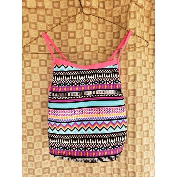 Girls Tankini Lg 10/12 Pink Aztec Print Padded Swimsuit Bathing Suit Top - Picture 2 of 6